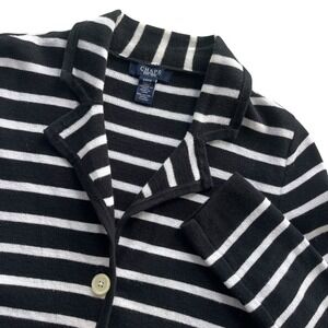 Chaps Womens S Black White Striped Cotton Button Up Knit Sweater Cardigan Blazer